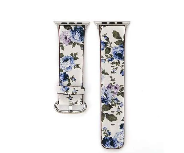 Apple Watch Series Elegant Floral Printed Leather Loop Watchband