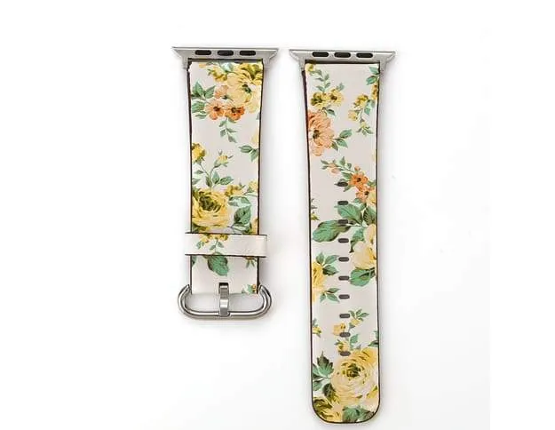 Apple Watch Series Elegant Floral Printed Leather Loop Watchband