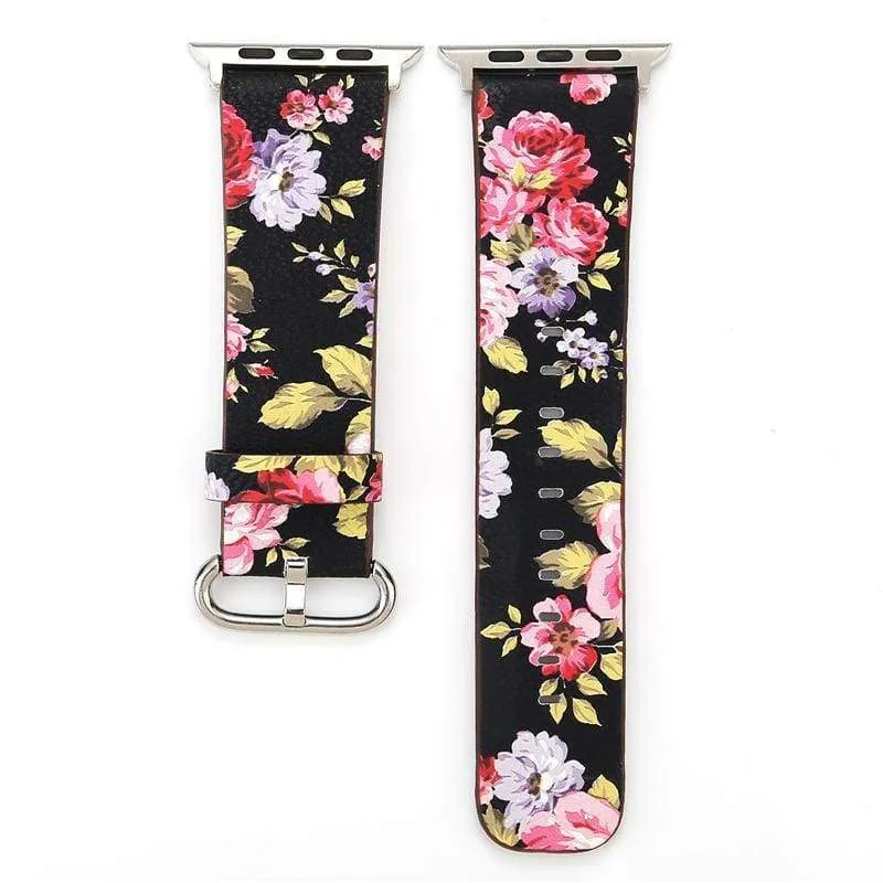 Apple Watch Series Elegant Floral Printed Leather Loop Watchband