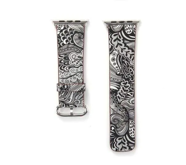 Apple Watch Series Elegant Floral Printed Leather Loop Watchband