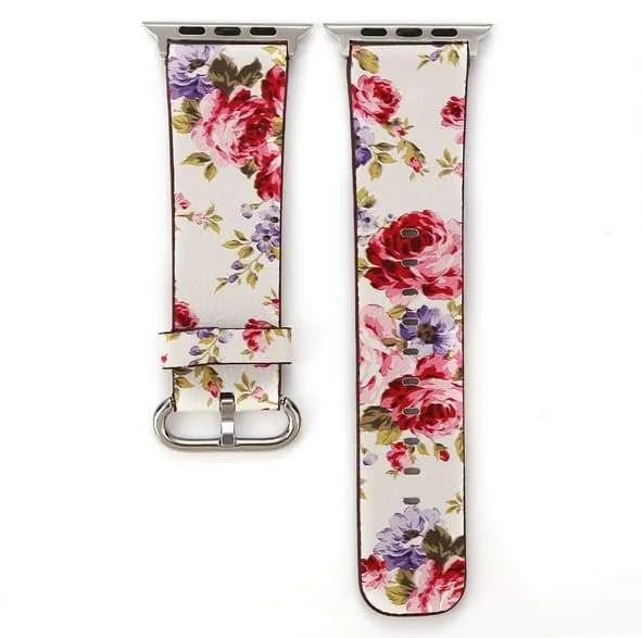 Apple Watch Series Elegant Floral Printed Leather Loop Watchband