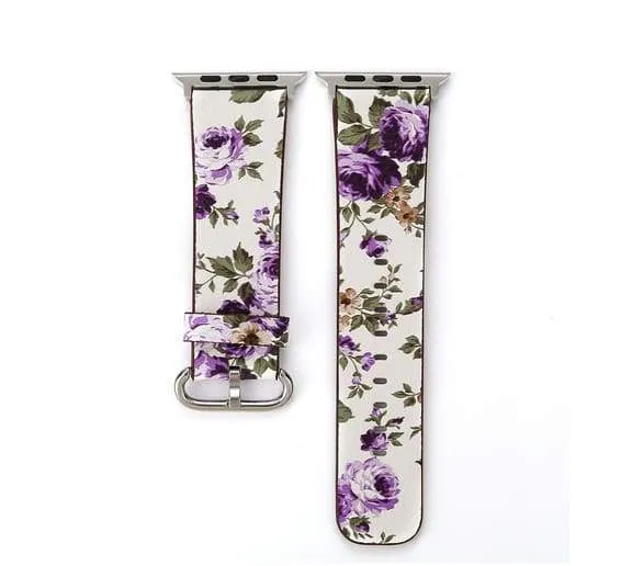 Apple Watch Series Elegant Floral Printed Leather Loop Watchband