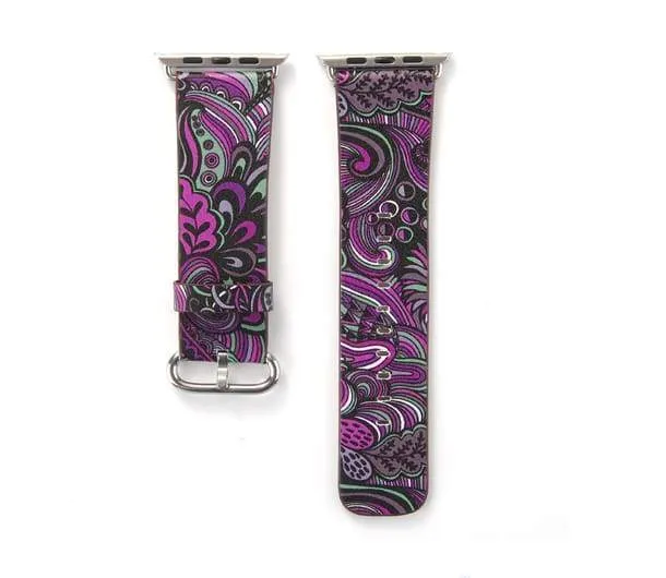 Apple Watch Series Elegant Floral Printed Leather Loop Watchband