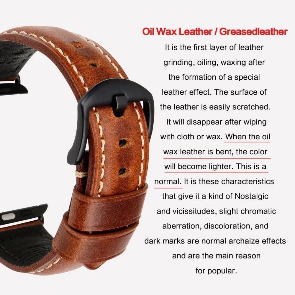 Apple Watch Series Genuine Leather Band Oil Wax Strap