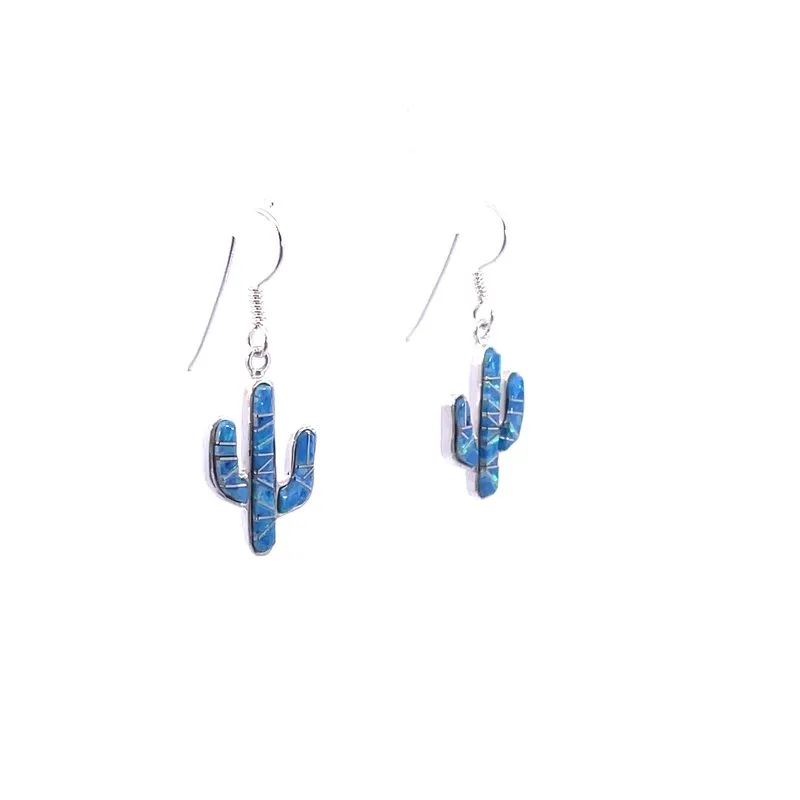 Arizona Turquoise and Inlaid Jewelry Denim Lapis Lazuli and Opal Saguaro Cactus Earrings