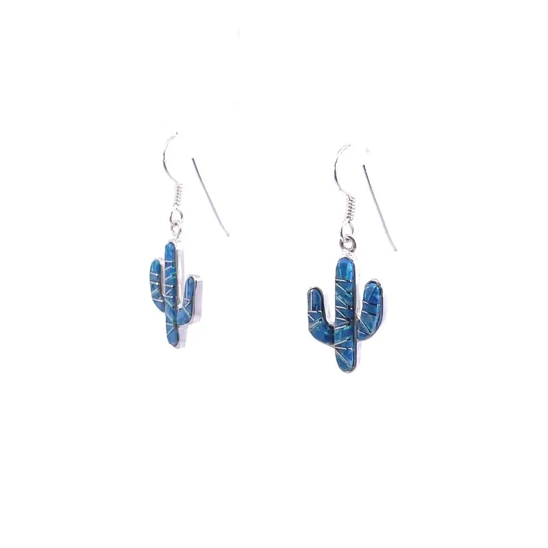 Arizona Turquoise and Inlaid Jewelry Denim Lapis Lazuli and Opal Saguaro Cactus Earrings