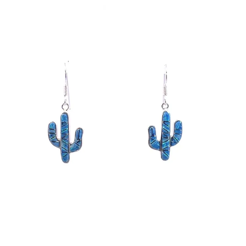 Arizona Turquoise and Inlaid Jewelry Denim Lapis Lazuli and Opal Saguaro Cactus Earrings