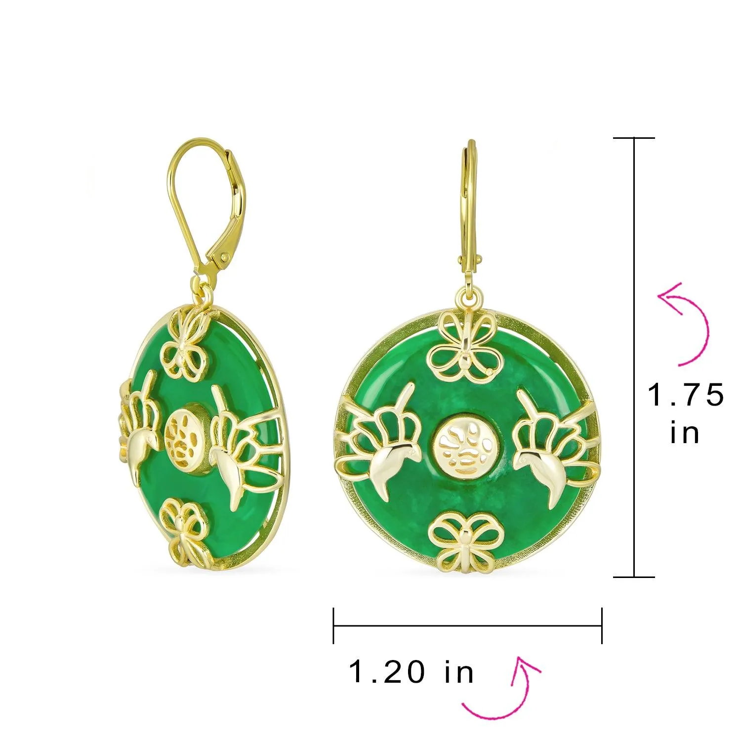 Asian Style Dangle Gemstone Earrings with Green Jade Butterfly and 14K Gold