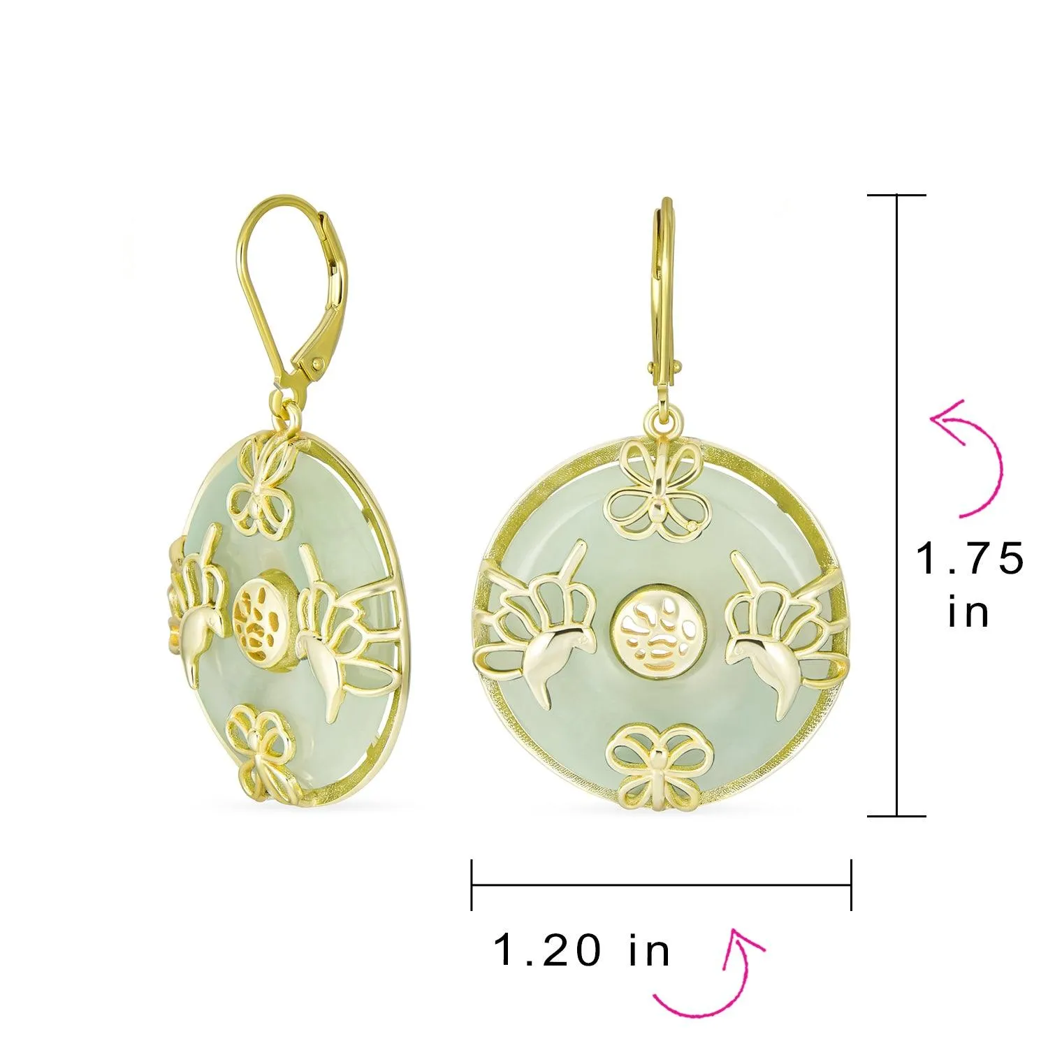 Asian Style Dangle Gemstone Earrings with Green Jade Butterfly and 14K Gold