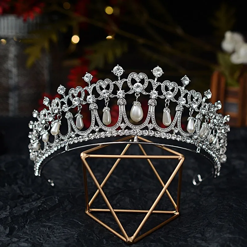 Baroque Crystal Pearl Bridal Tiaras Diana Crown Rhinestone Pageant Diadem Bride Headband Wedding Hair Accessories Tiara De Noiva