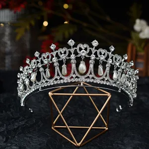 Baroque Crystal Pearl Bridal Tiaras Diana Crown Rhinestone Pageant Diadem Bride Headband Wedding Hair Accessories Tiara De Noiva