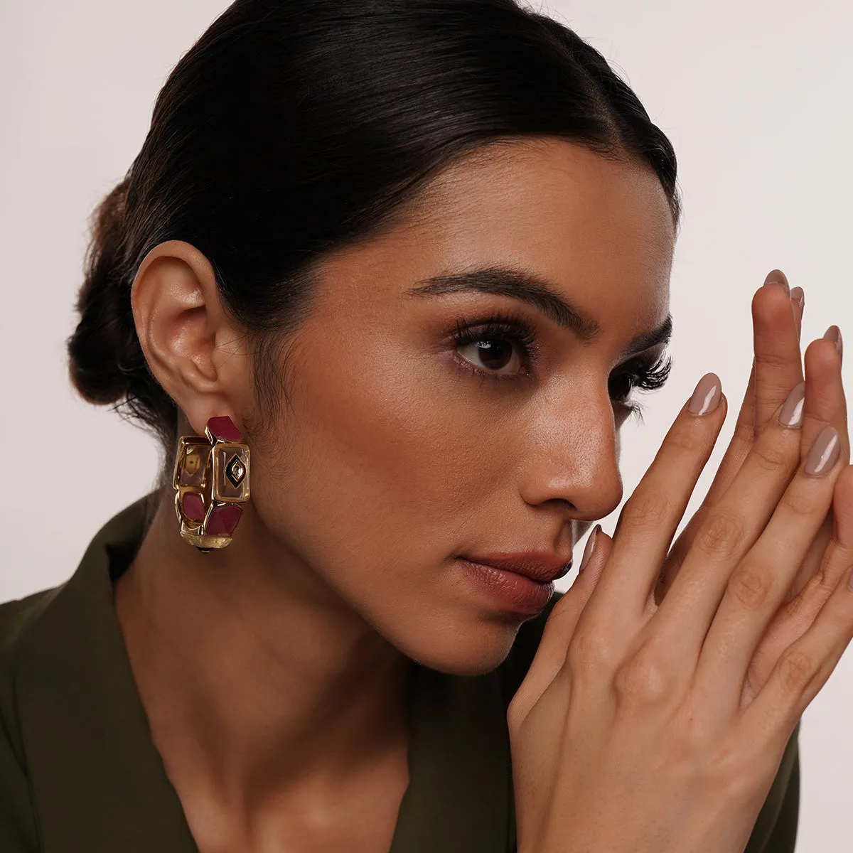 Begum Haute Pink Two Tone Hoops