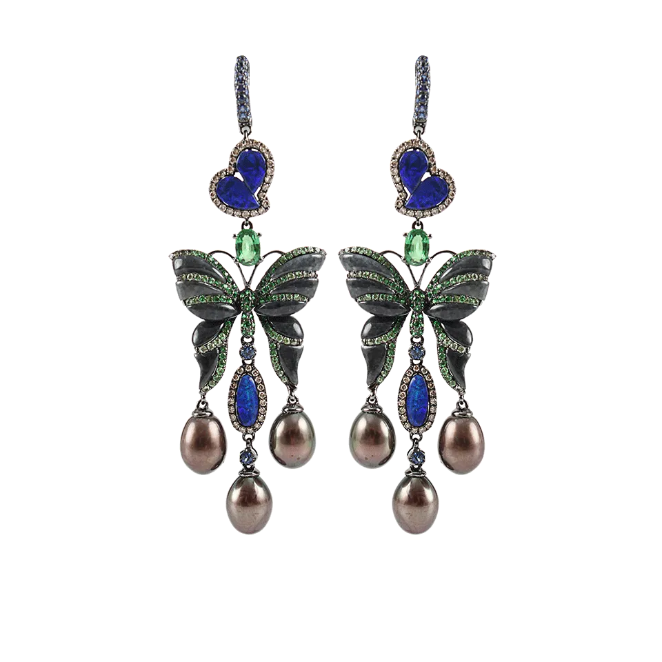 Black Pearl Jade and Opal Butterfly Earrings