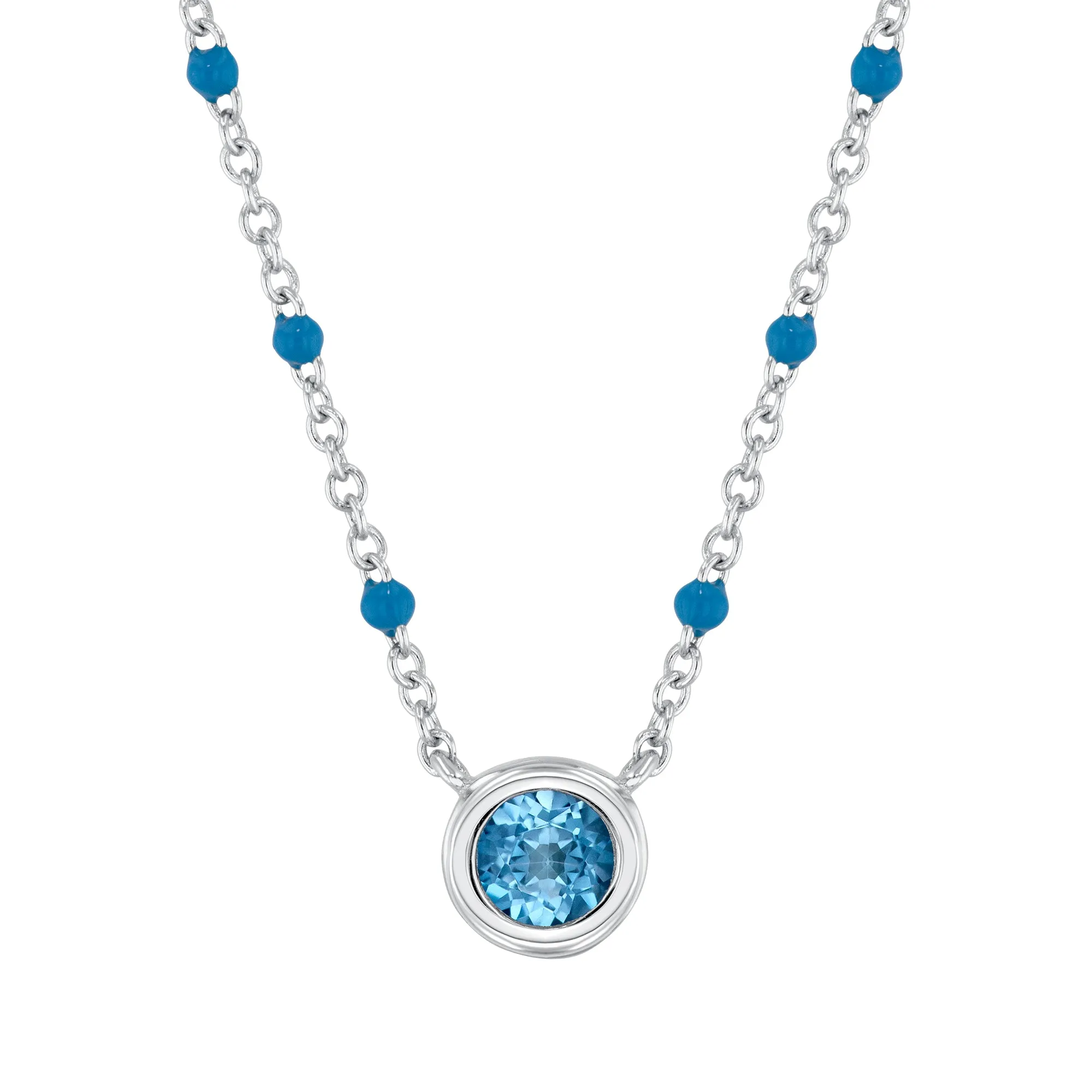 Blue Topaz and Blue Enamel Sterling Silver Pendant Necklace