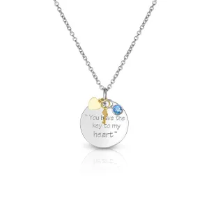 Blue Topaz December Swarovski Elements Birthstone Crystal Key To My Heart Necklace