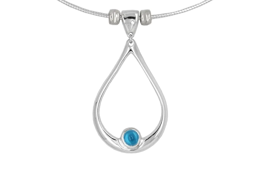Blue Topaz Tear Drop Necklace: Sterling Silver Pendant Neckace