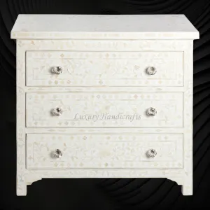 Bone Inlay Floral 3 Drawer Chest White