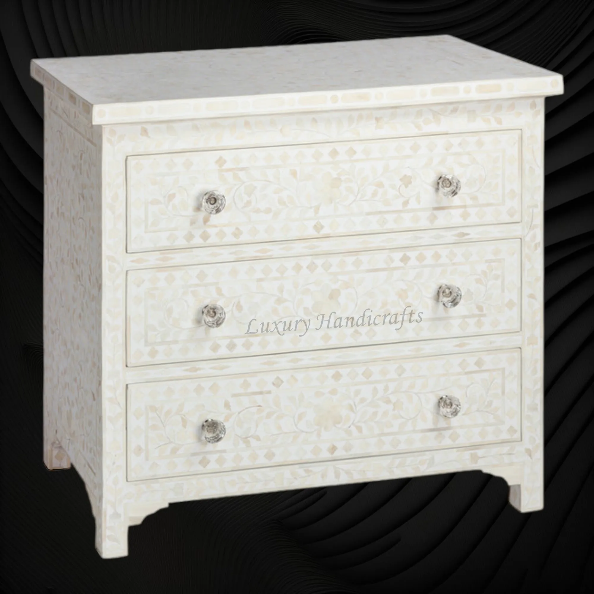 Bone Inlay Floral 3 Drawer Chest White