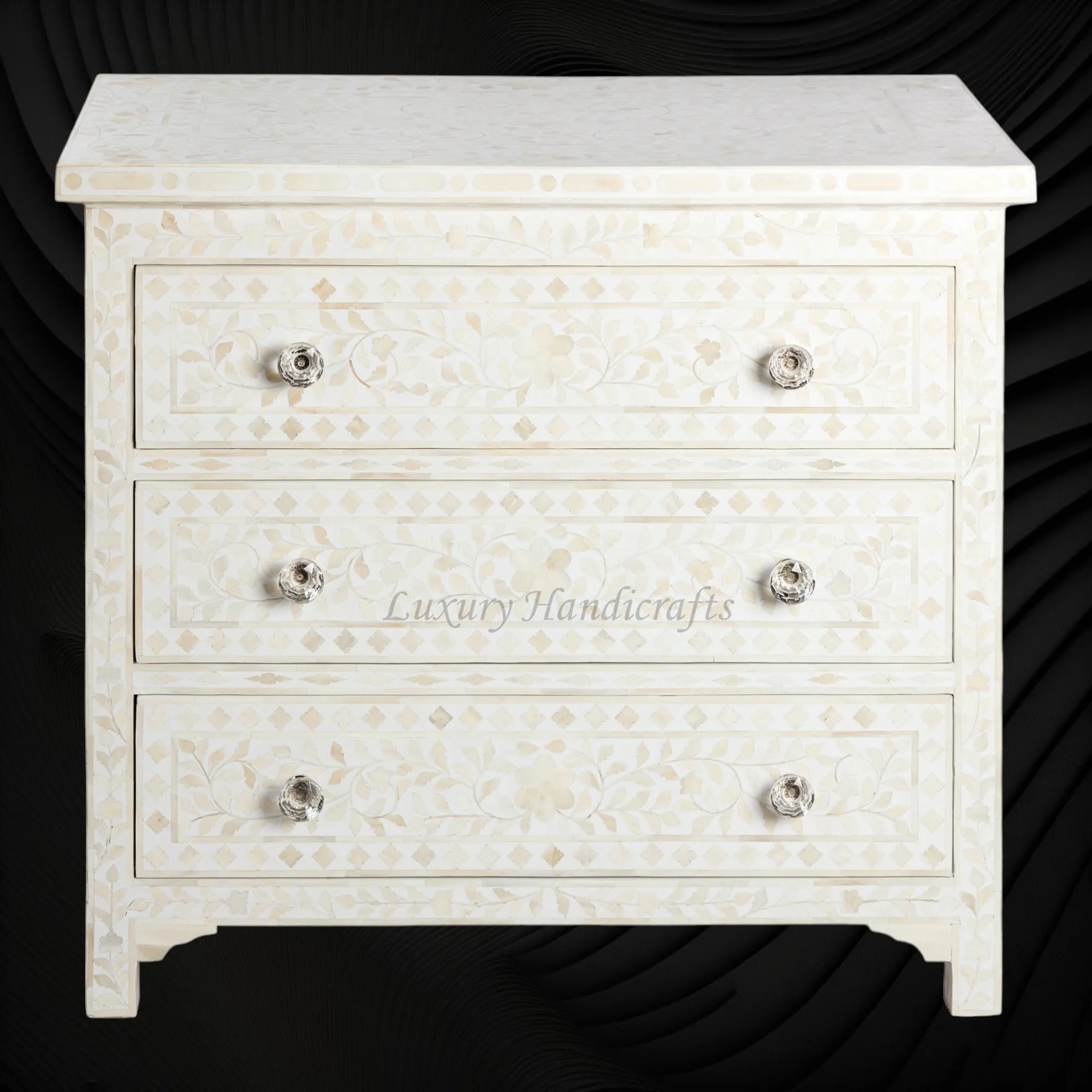 Bone Inlay Floral 3 Drawer Chest White