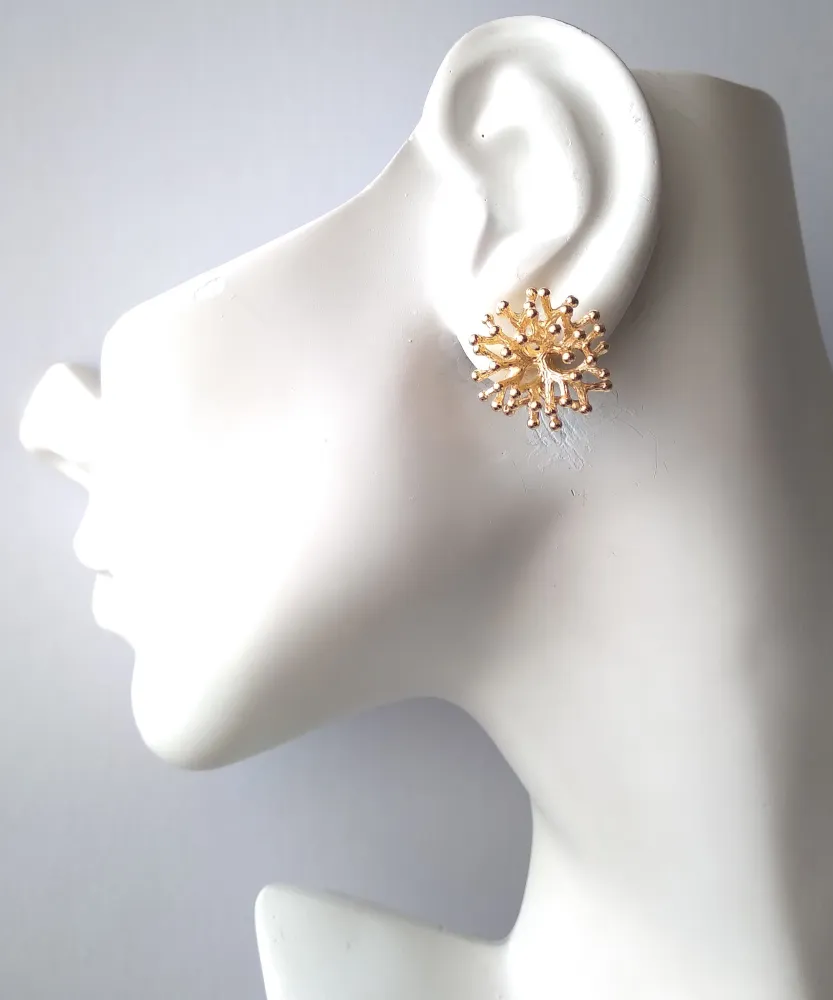 Branch Coral Brass Studs with Detachable White Jade Dangles