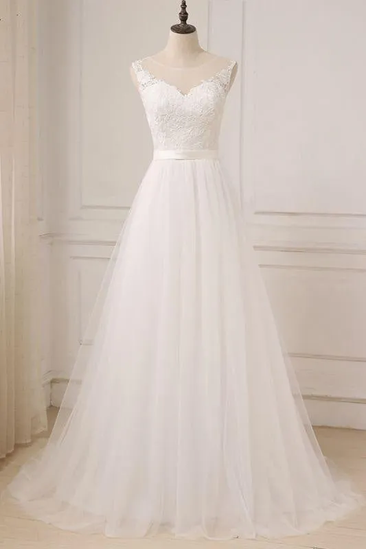 Bridelily Graceful Lace Tulle A-line Wedding Dress