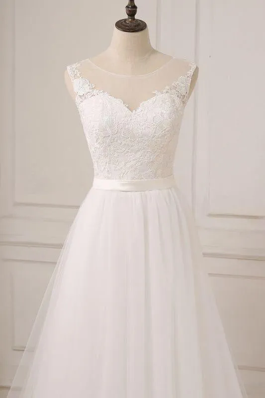 Bridelily Graceful Lace Tulle A-line Wedding Dress