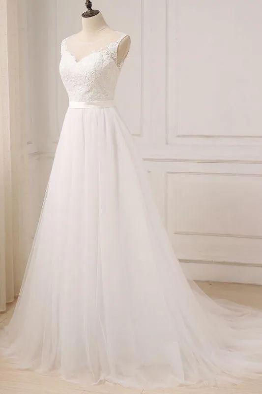 Bridelily Graceful Lace Tulle A-line Wedding Dress