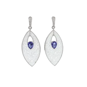 Carved White Jade And Tanzanite Earrings