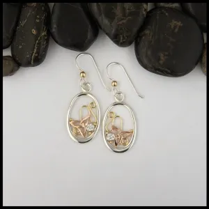 Celtic Trinity Knot & Diamond Oval Earrings in Silver and Gold