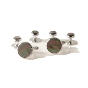 CLASSIC SILVER ROUND STUD SET WITH SMOKED MOTHER OF PEARL