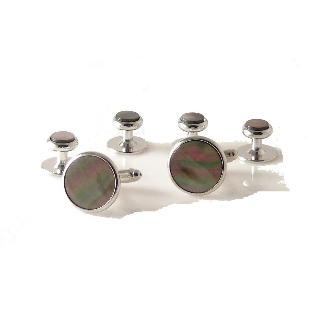 CLASSIC SILVER ROUND STUD SET WITH SMOKED MOTHER OF PEARL