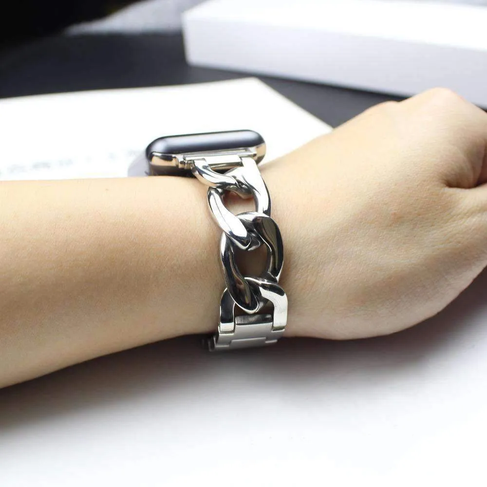 Cowboys Band Steel Chain Link Strap Shiny Bling Metal