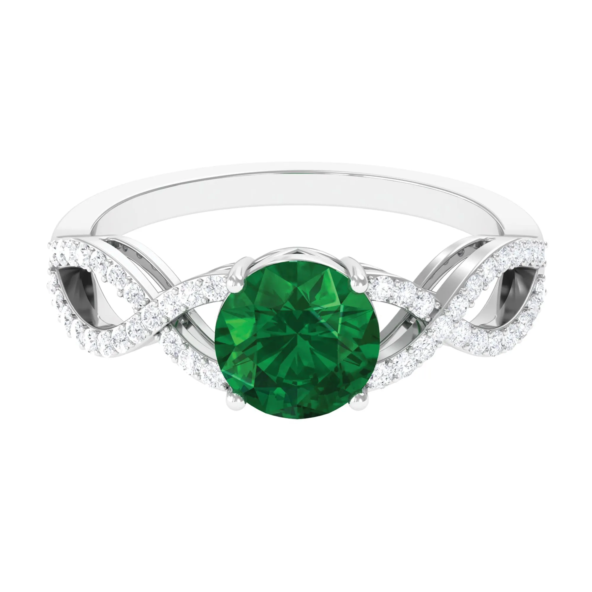 Created Emerald Infinity Engagement Ring With Diamond Accent