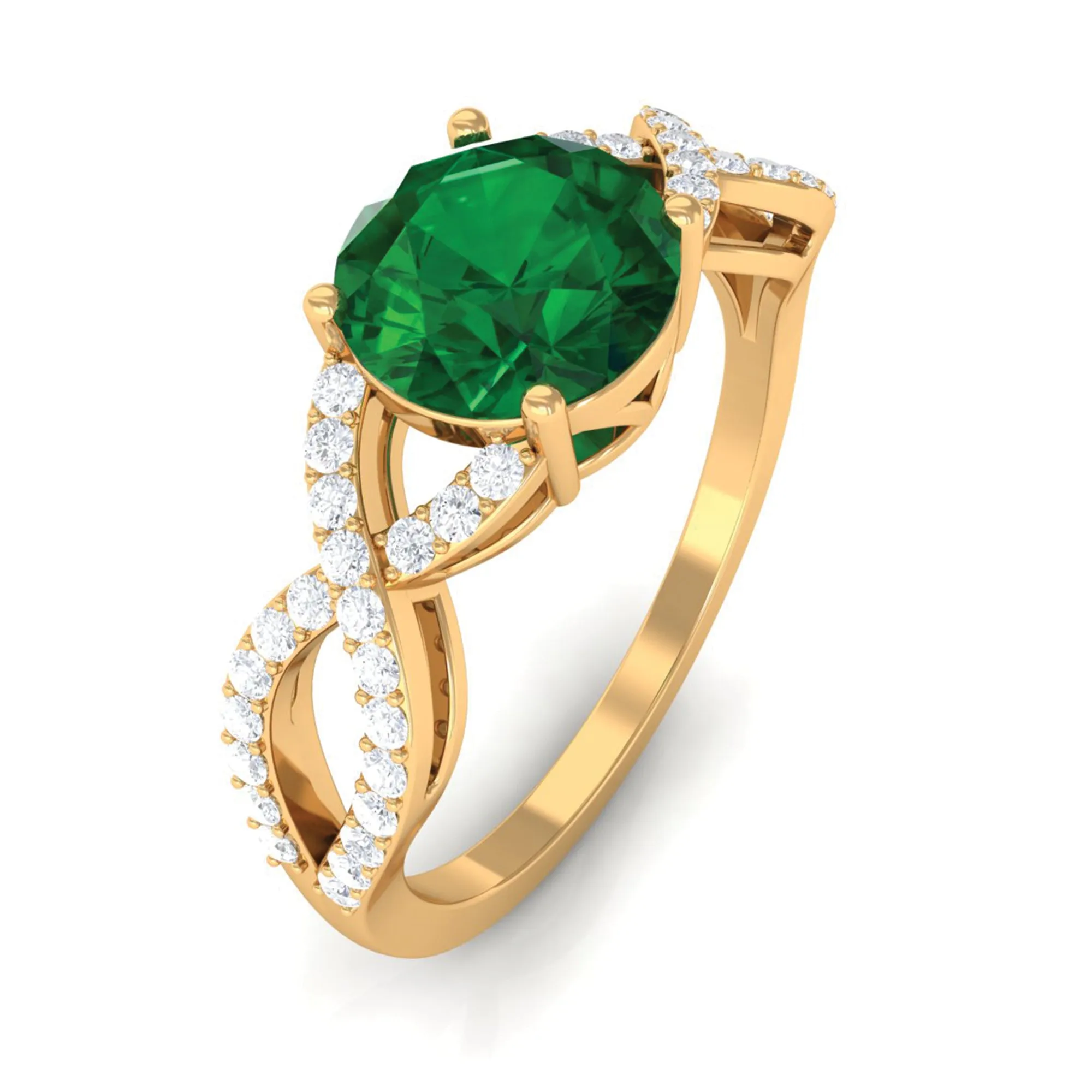 Created Emerald Infinity Engagement Ring With Diamond Accent