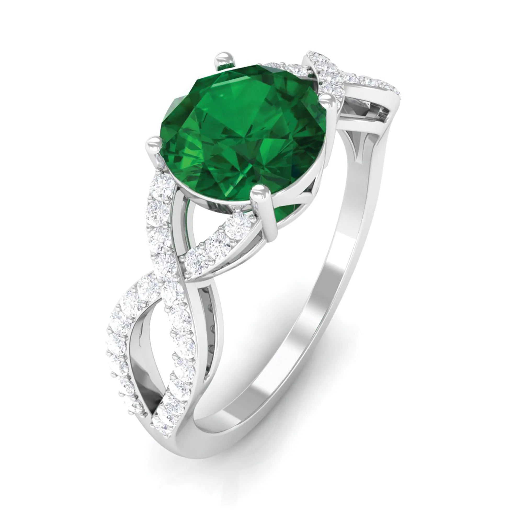 Created Emerald Infinity Engagement Ring With Diamond Accent