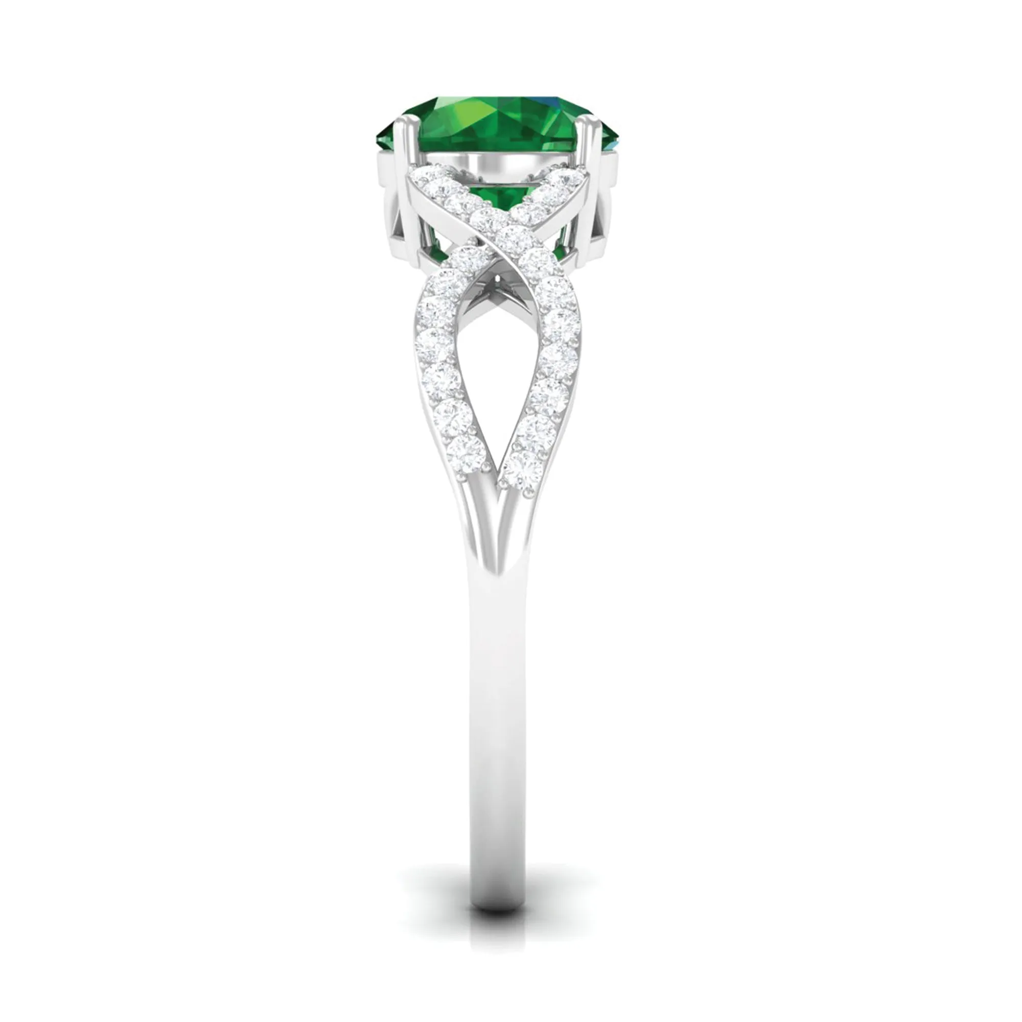 Created Emerald Infinity Engagement Ring With Diamond Accent