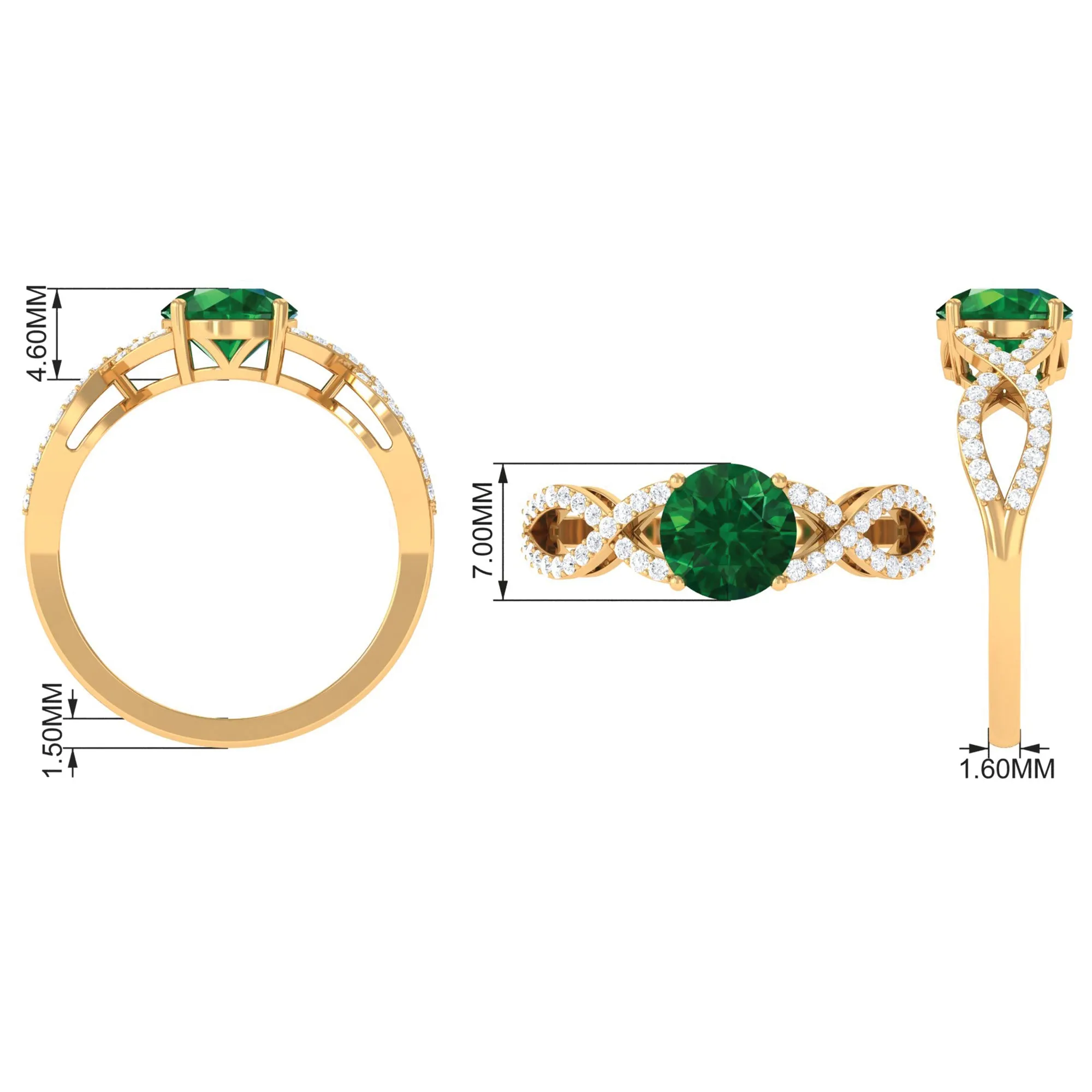 Created Emerald Infinity Engagement Ring With Diamond Accent