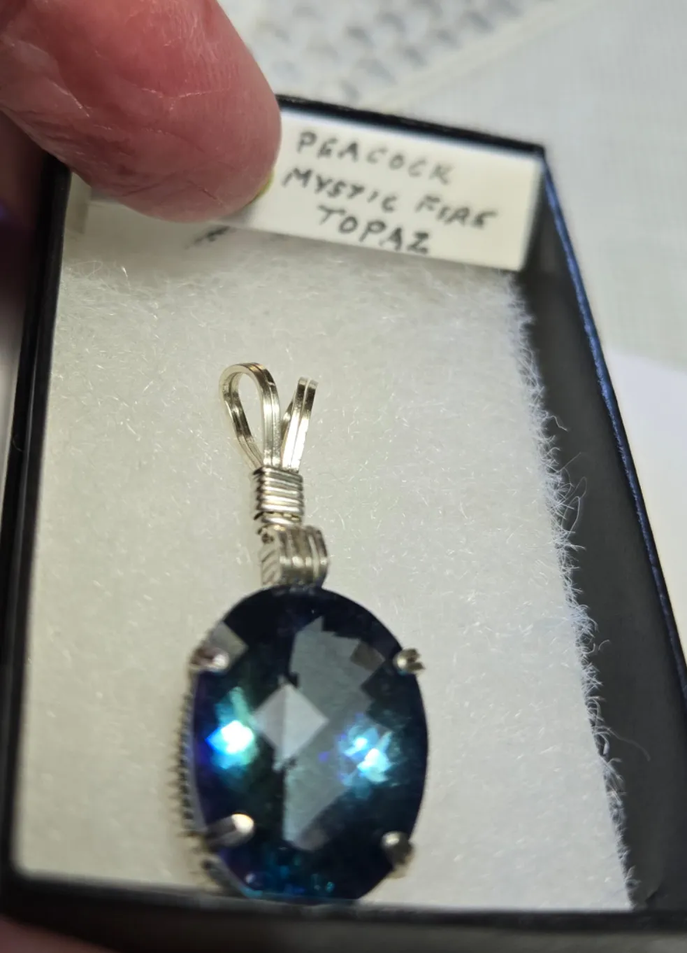 Custom Wire Wrapped Faceted Peacock Mystic Fire Topaz 20 cts. Necklace/Pendant Sterling Silver