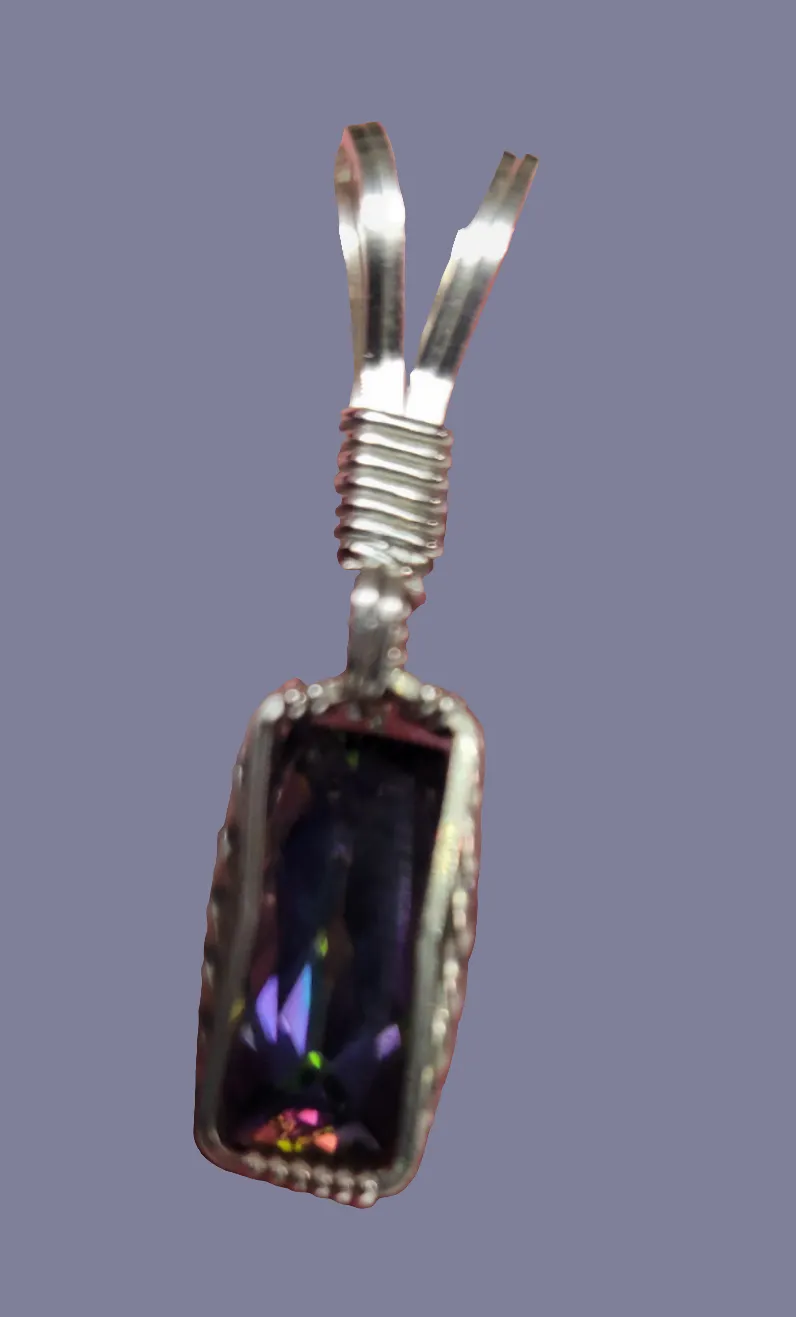 Custom Wire Wrapped Faceted Rainbow Mystic Topaz Necklace/Pendant Sterling Silver