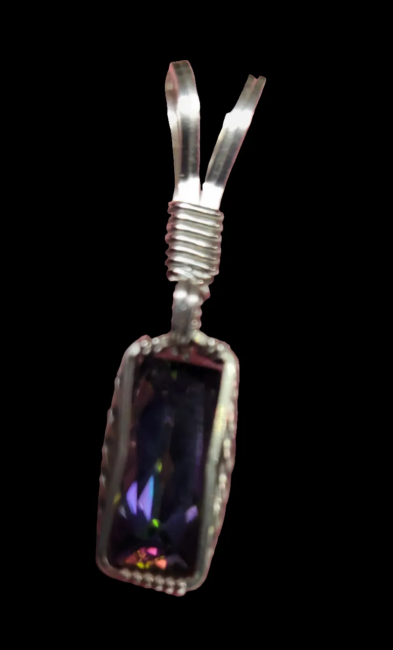 Custom Wire Wrapped Faceted Rainbow Mystic Topaz Necklace/Pendant Sterling Silver