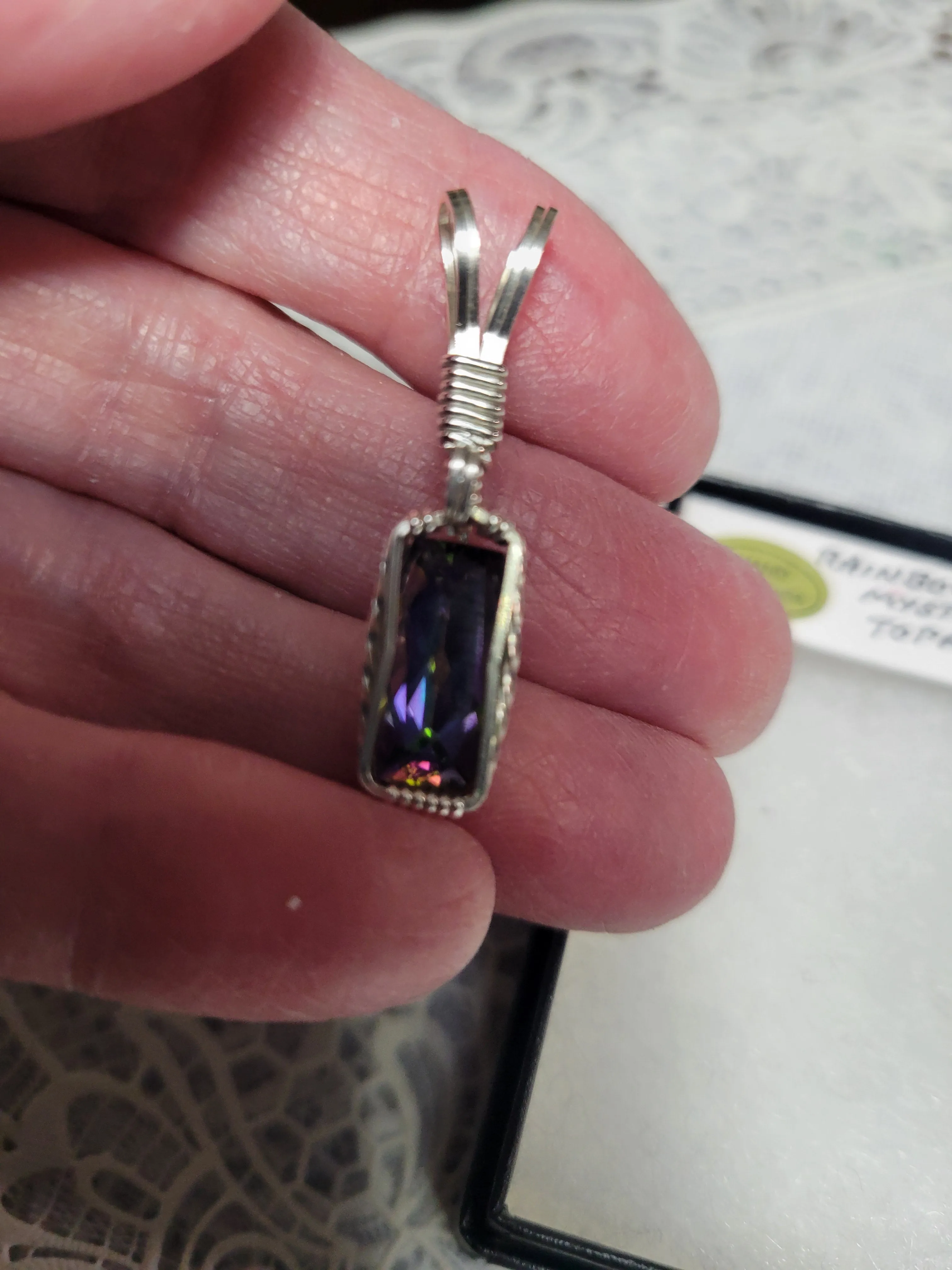 Custom Wire Wrapped Faceted Rainbow Mystic Topaz Necklace/Pendant Sterling Silver