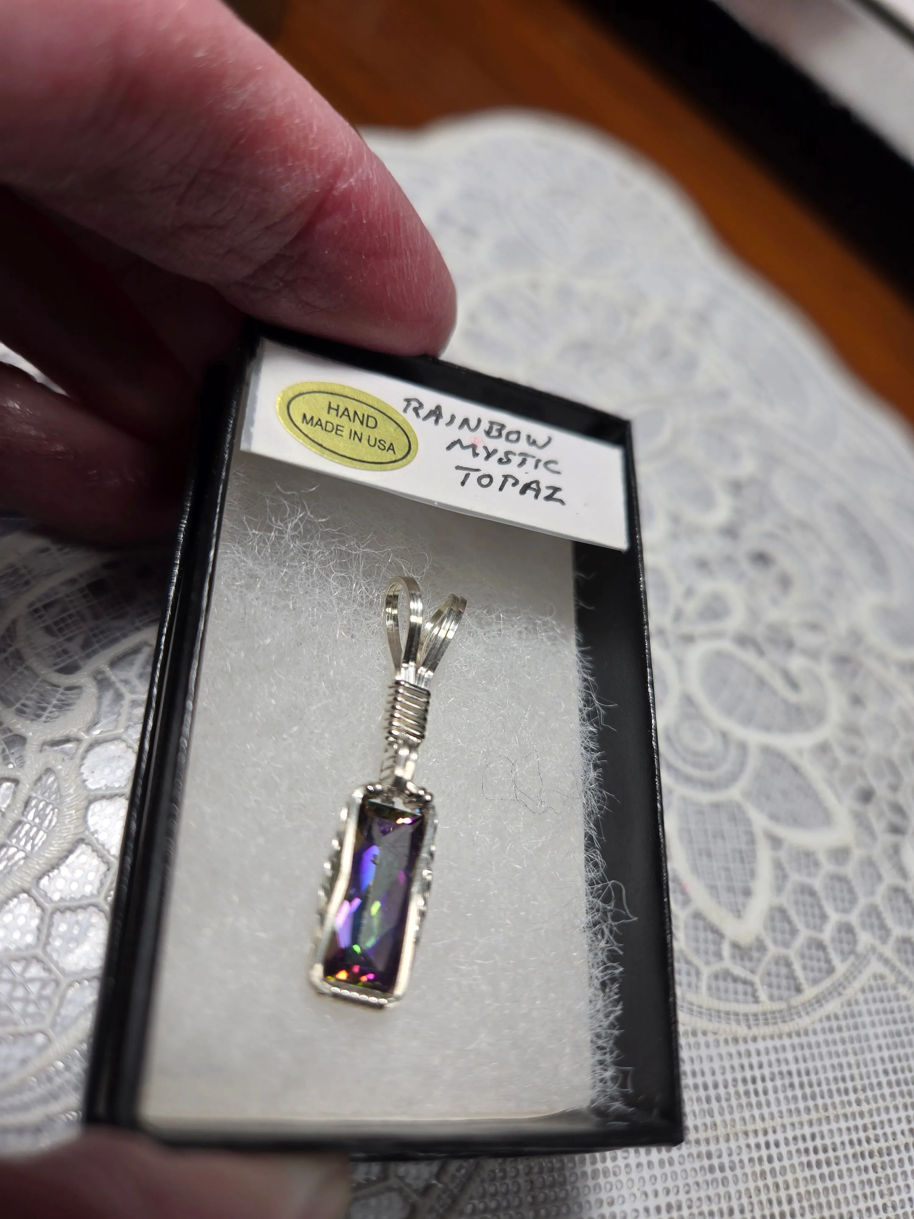 Custom Wire Wrapped Faceted Rainbow Mystic Topaz Necklace/Pendant Sterling Silver