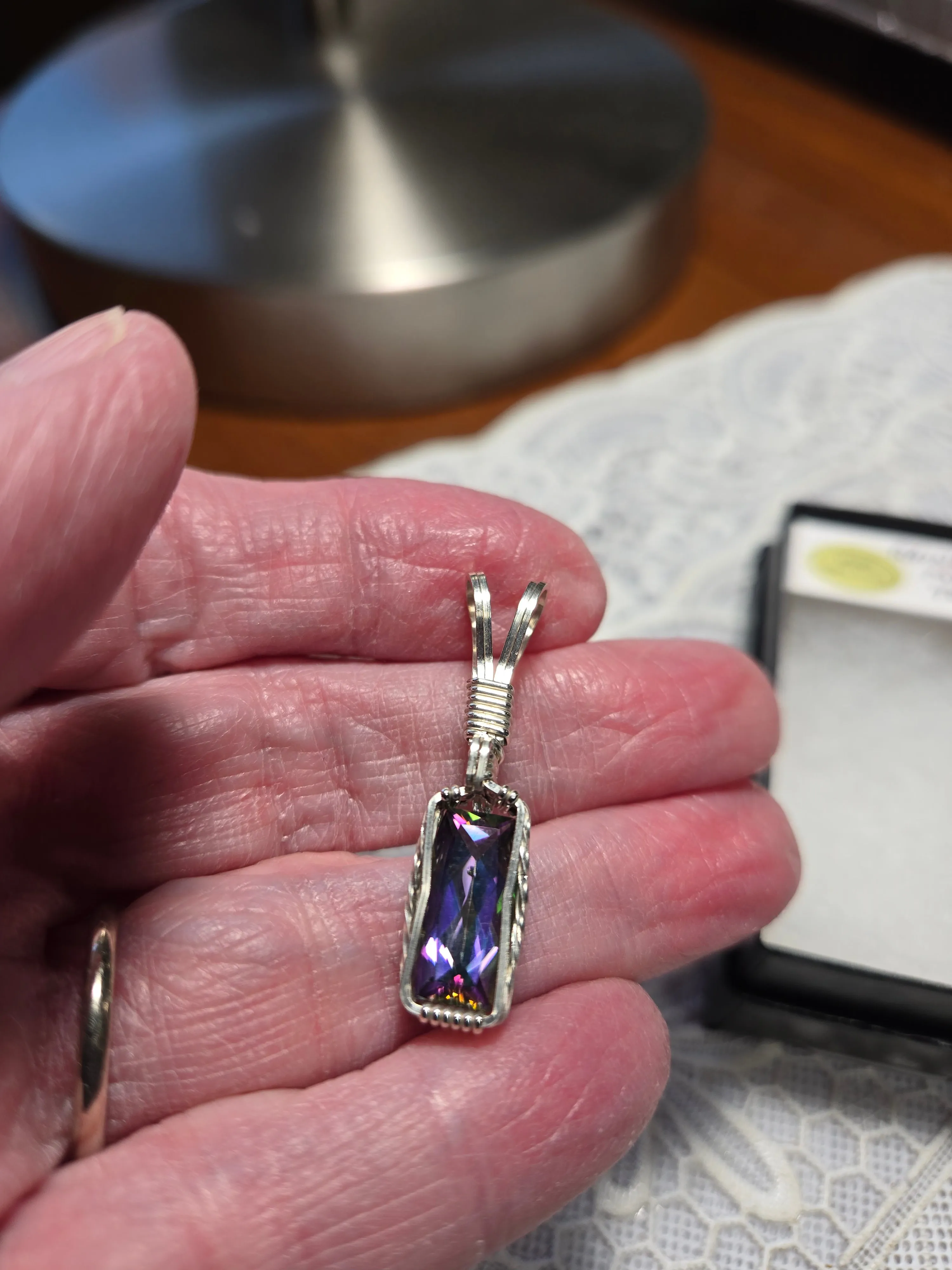 Custom Wire Wrapped Faceted Rainbow Mystic Topaz Necklace/Pendant Sterling Silver