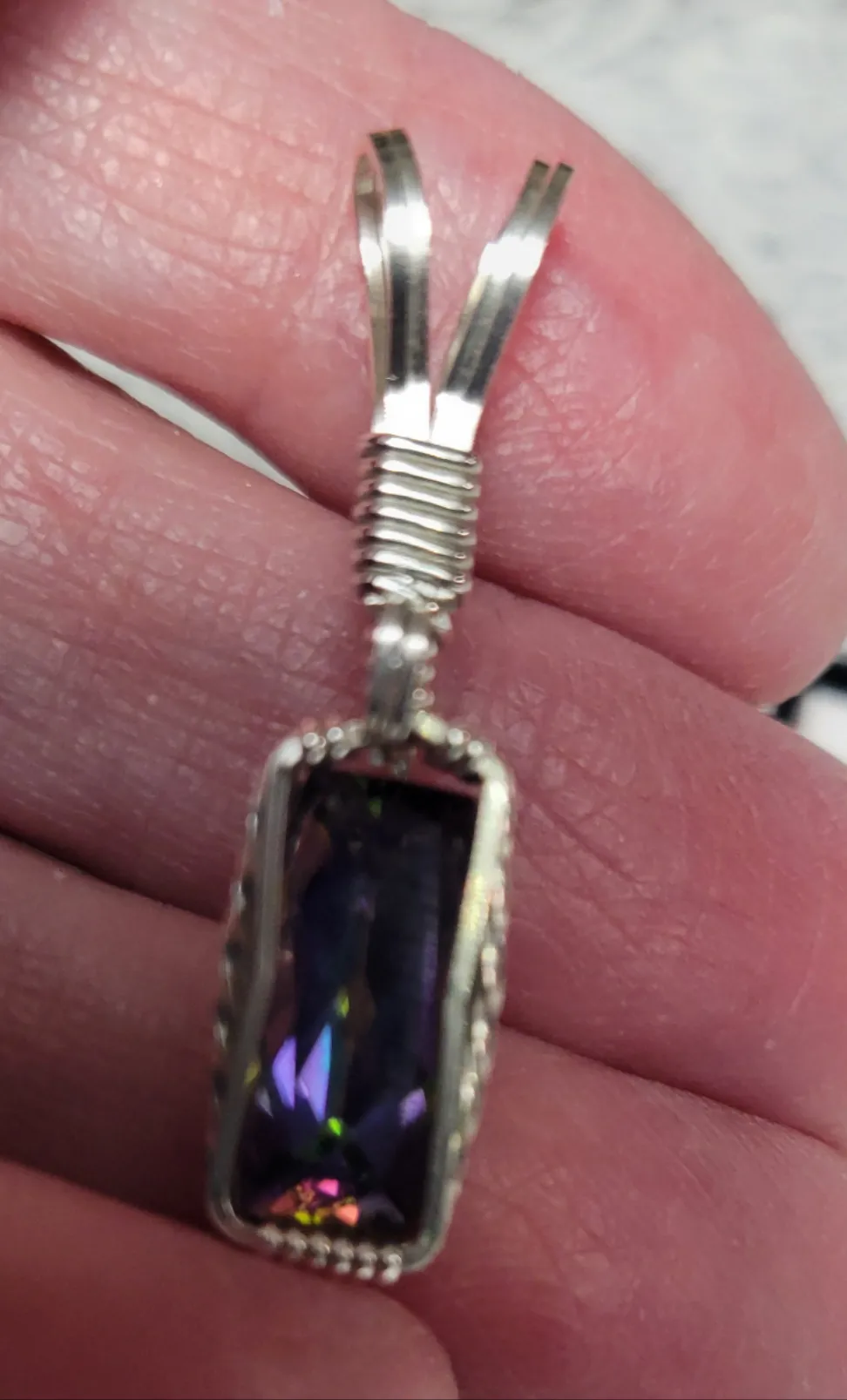 Custom Wire Wrapped Faceted Rainbow Mystic Topaz Necklace/Pendant Sterling Silver