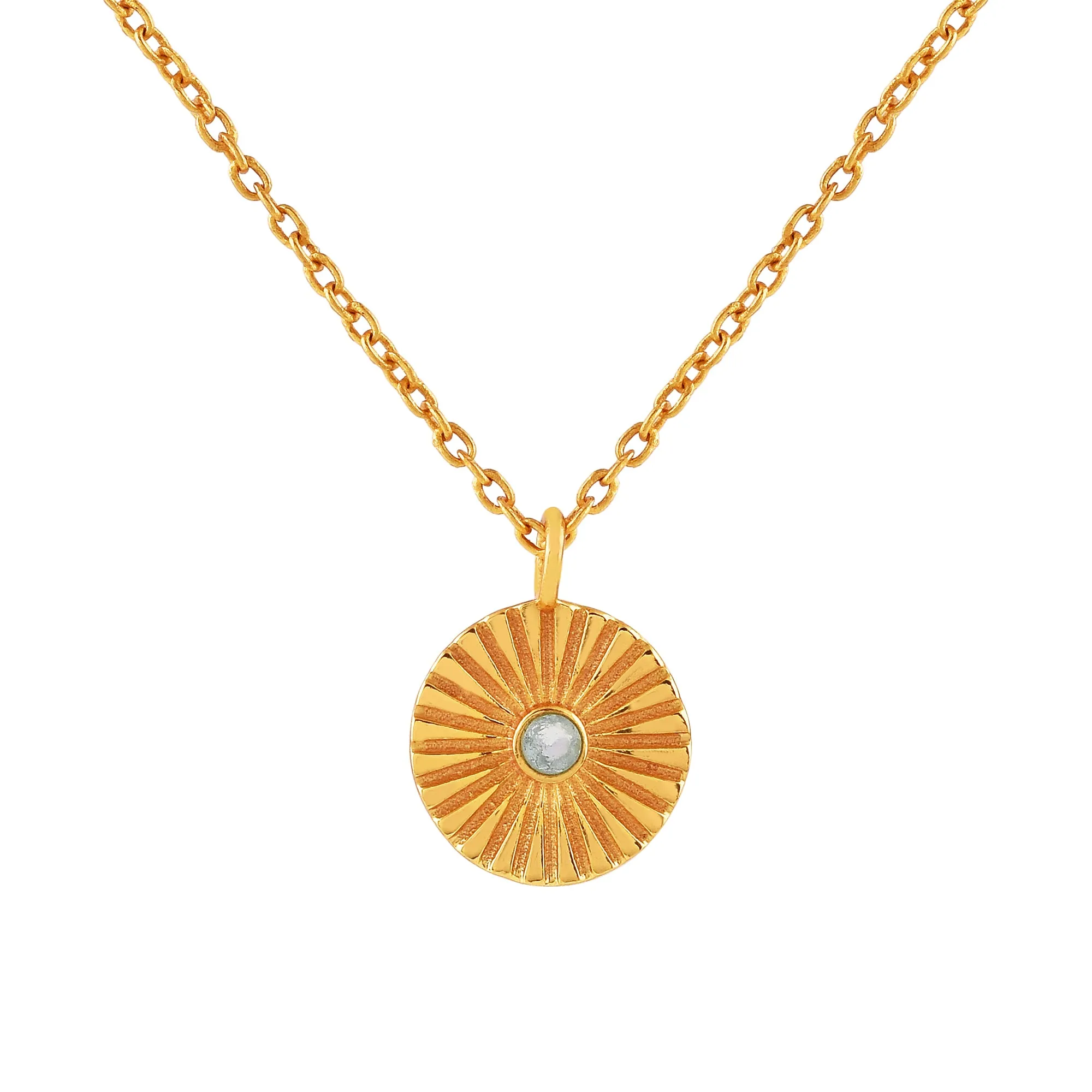 Delicate Vintage Blue Topaz Fluted Medallion Coin Pendant Necklace Gold