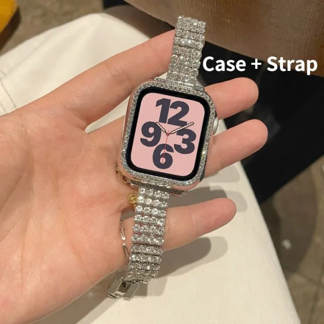 Diamond Strap Case For Apple Watch Band Series 7 6 5 4 Luxury Bracelet Stainless Steel Strap For iWatch 45mm 41mm 44mm 40mm|Watchbands|