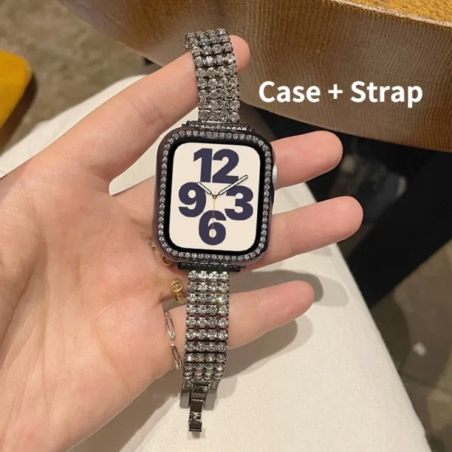 Diamond Strap Case For Apple Watch Band Series 7 6 5 4 Luxury Bracelet Stainless Steel Strap For iWatch 45mm 41mm 44mm 40mm|Watchbands|