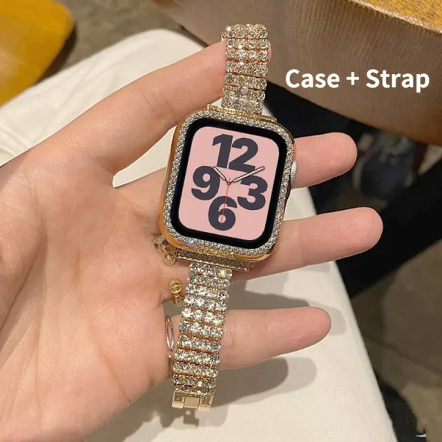 Diamond Strap Case For Apple Watch Band Series 7 6 5 4 Luxury Bracelet Stainless Steel Strap For iWatch 45mm 41mm 44mm 40mm|Watchbands|