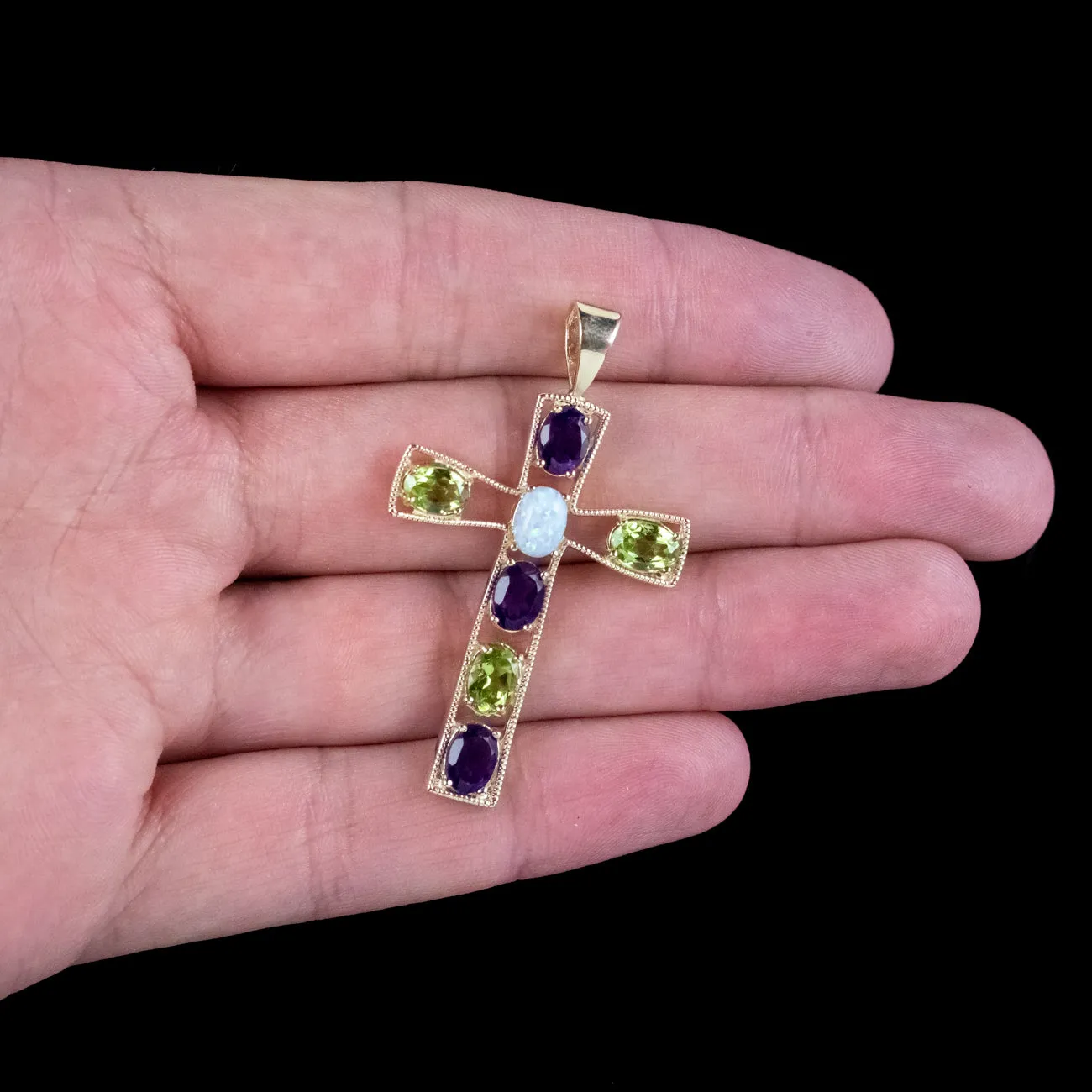 Edwardian Style Suffragette Cross Pendant Amethyst Peridot Opal