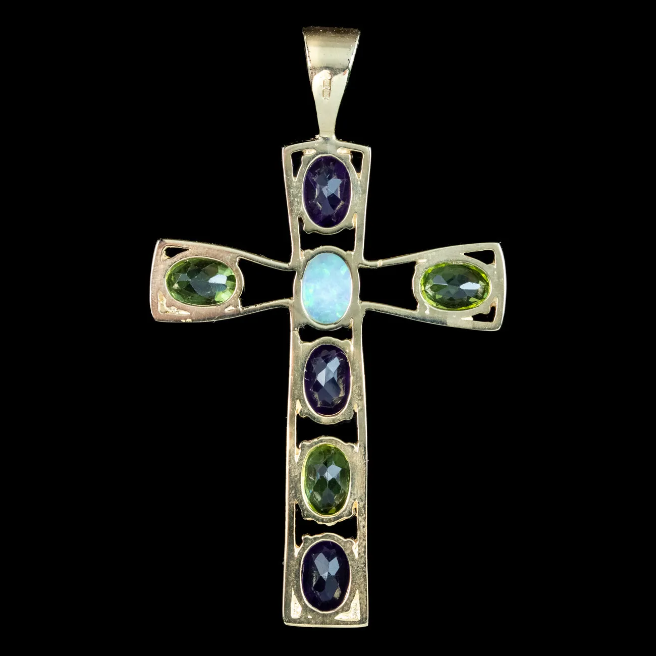 Edwardian Style Suffragette Cross Pendant Amethyst Peridot Opal